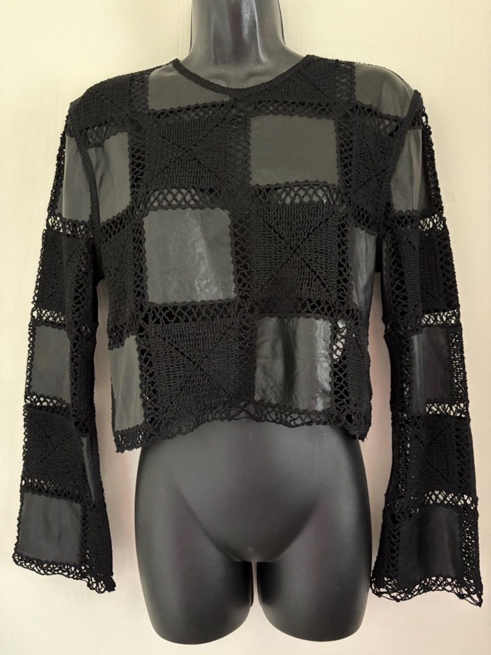 Zara Faux Leather Patchwork Crochet Top
